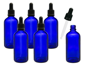 100ml Blue Glass Bottles with Tamper Resistant Glass Pipettes