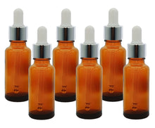 Load image into Gallery viewer, 25ml Amber Glass Bottles with Silver/White Glass Pipettes