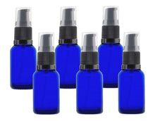 Load image into Gallery viewer, 15ml Blue Glass Bottles with Black Treatment Pump and Clear Overcap