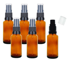 Load image into Gallery viewer, 20ml Amber Glass Bottles with Black Atomiser Spray and Clear Over Cap